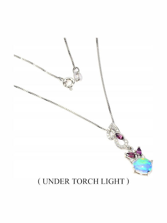 Delicate Silver Necklace Natural Opal Garnets