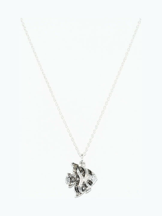 Silber Halskette 0.10ct Natürliche Diamanten Fisch