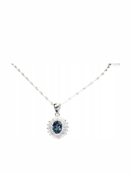 925 Silver Necklace London Blue Topaz Cubic Zirconia 9 925 Silver Necklace London Blue Topaz Cubic Zirconia 9