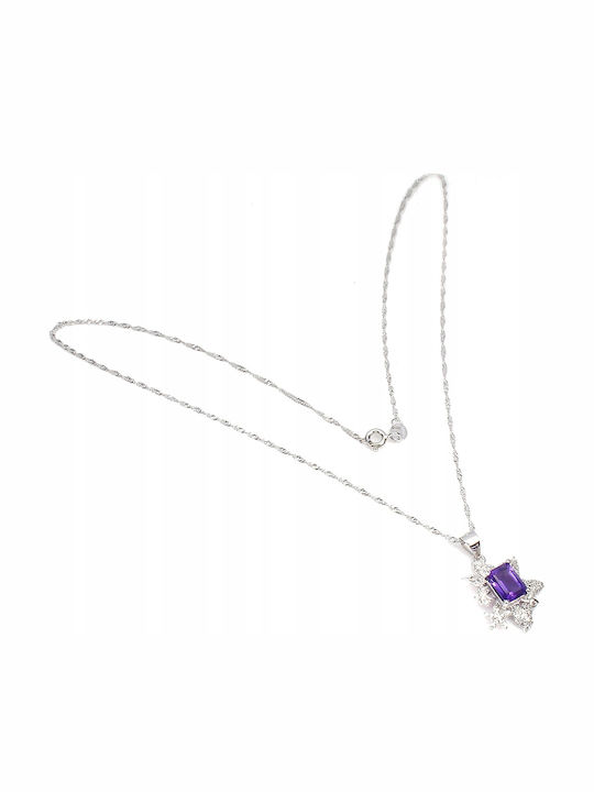 Silver 925 Necklace Natural Amethyst Zirconia Silver 925 Necklace Natural Amethyst Zirconia