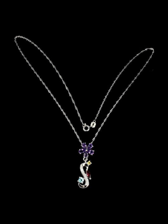 Silver Necklace Amethyst Garnet Apatite 925 Flower Silver Necklace Amethyst Garnet Apatite 925 Flower