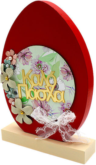 Wooden Easter Egg "Happy Easter" Red 15x22cm