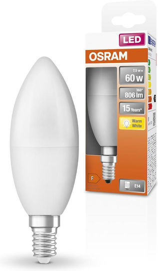 Osram Λάμπα LED 7.5W για Ντουί E14 Θερμό Λευκό 806lm