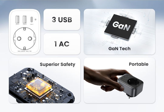 Ugreen Einzelne Steckdose mit 2 USB-A und 1 USB-C