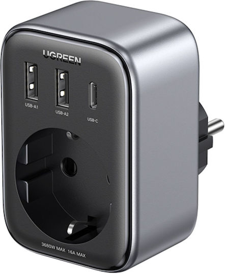 Ugreen Einzelne Steckdose mit 2 USB-A und 1 USB-C