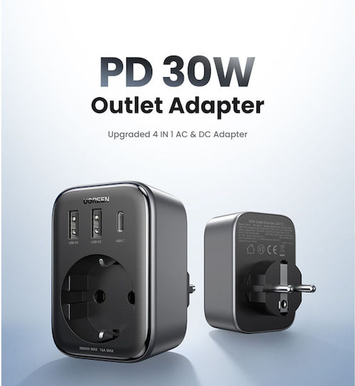 Ugreen Einzelne Steckdose mit 2 USB-A und 1 USB-C