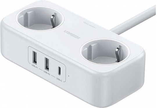 Ugreen Πολύπριζο 2 Θέσεων με 2 USB-A, 1 USB-C και Καλώδιο 1.8m