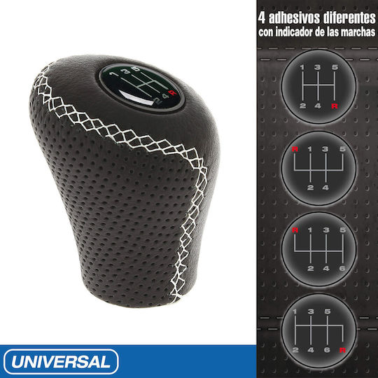 Sumex Shift Knob Race Sport Ταχυτήτων με Ανασηκωμένη Όπισθεν Leather Look με Άσπρη Ραφή Universal black 2505GWG