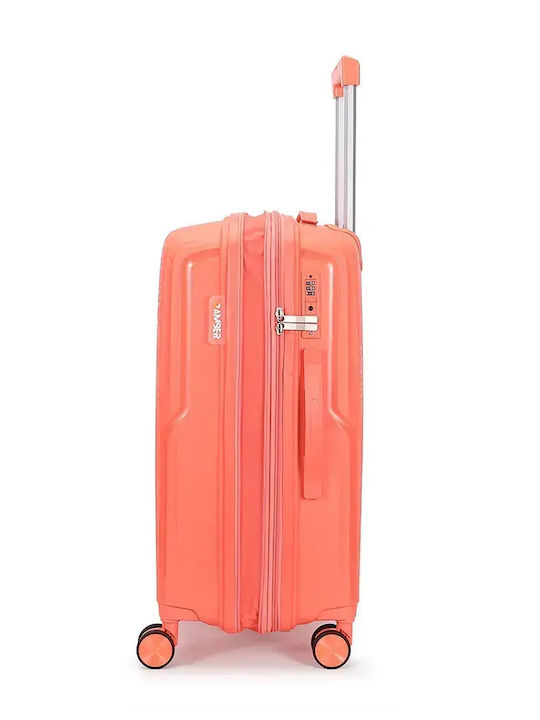 Amber Travel Suitcases Hard Peach Red with 4 Wheels Set of 3 Pieces