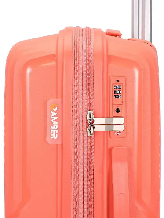 Amber Cabin Hard Suitcase Peachy Red with 4 Wheels Height 55cm