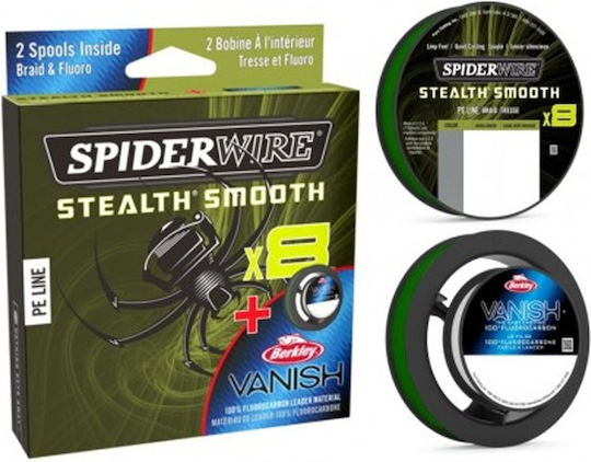 Spiderwire Stealth Smooth X8 Σκούρο Πράσινο Νήμα +fluorocarbon Leader 0,15 Χιλ 16,5 Κιλά 150 Mέτρα Fc Leader 0,40 Χιλ 10 Κιλά 40 Mέτρα