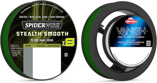 Spiderwire Stealth Smooth X8 Dark Green Fishing Filament Fluorocarbon Leader 0.13 mm 11.2 Kg 150 Meters Fc Leader 0.35 mm 7 Kg 40 Meters