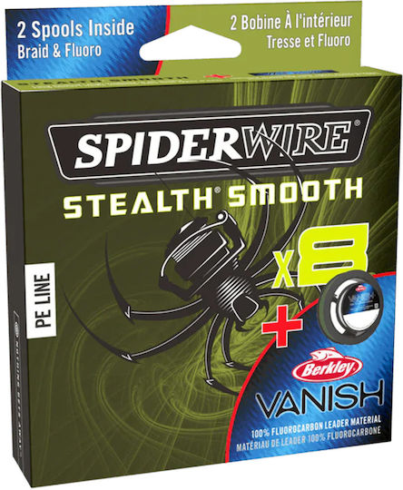 Spiderwire Stealth Smooth X8 Σκούρο Πράσινο Νήμα +fluorocarbon Leader 0,15 Χιλ 16,5 Κιλά 150 Mέτρα Fc Leader 0,40 Χιλ 10 Κιλά 40 Mέτρα