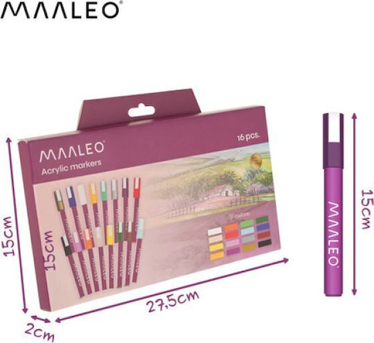 Maaleo Ακρυλικοί Μαρκαδόροι Γκρι 4mm Σετ 16τμχ