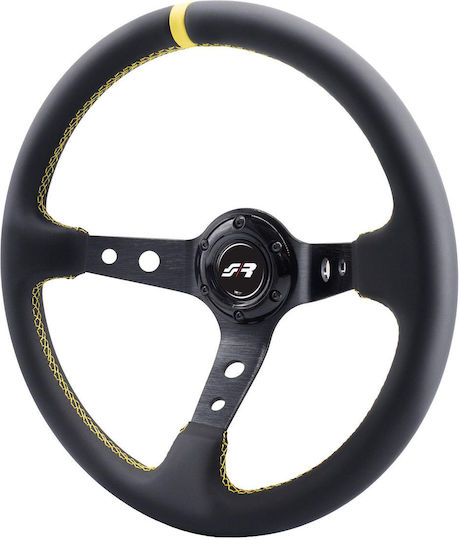 Simoni Racing Τιμόνι Αυτοκινήτου Τριάκτινο με Διάμετρο 35cm Μαύρο/Μαύρο