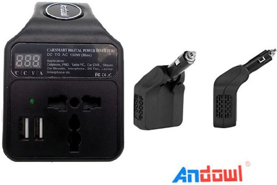 Andowl Qy4168 Invertor Auto Modificat Sine Wave 150W pentru Convertirea 12V DC în 220V AC cu 2xUSB