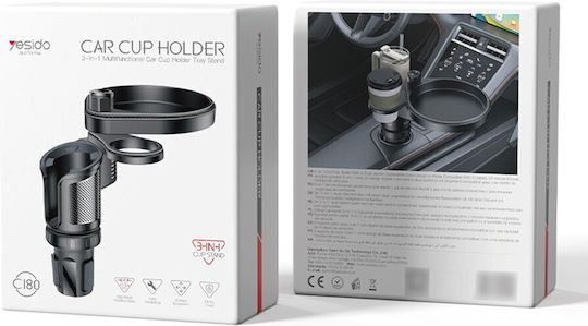 Yesido 3in1 Car Cup Holder C180 Adjustable Rotation Base Storage Expansion Easy Installation Firmly Fixed Black