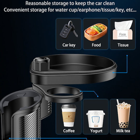 Yesido 3in1 Car Cup Holder C180 Adjustable Rotation Base Storage Expansion Easy Installation Firmly Fixed Black