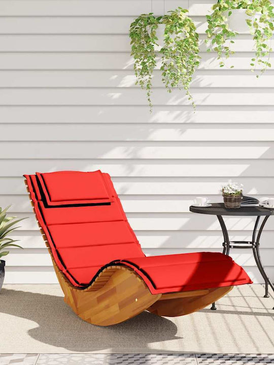 Wooden Deckchair with Green Pillow 154x60x74cm
