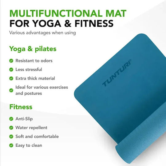 Tunturi Στρώμα Γυμναστικής Pilates Μπλε με Ιμάντα Μεταφοράς (183x61cm)