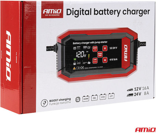 AMiO Зарядно за автомобилна батерия 12/24V