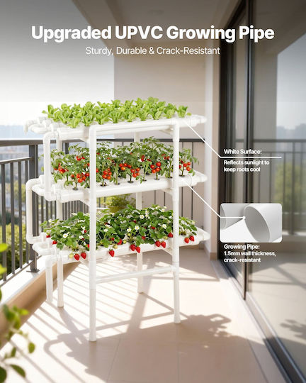 Vevor Hydroponic Cultivation System Hydroponic Cultivation Kit 3 Levels 108 Slots Upvc Pipes Timed Irrigation Thickened Hydroponic Pipes Indoor Home Garden Vegetable Fruit Herb Cultivation