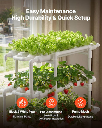 Vevor Hydroponic Cultivation System Hydroponic Cultivation Kit 3 Levels 108 Slots Upvc Pipes Timed Irrigation Thickened Hydroponic Pipes Indoor Home Garden Vegetable Fruit Herb Cultivation