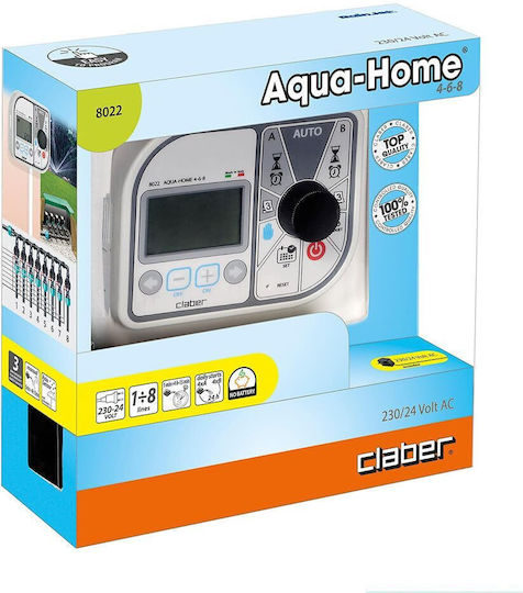 Claber Aqua-Home Προγραμματιστής Ποτίσματος Πίνακα Ρεύματος 8 Στάσεων