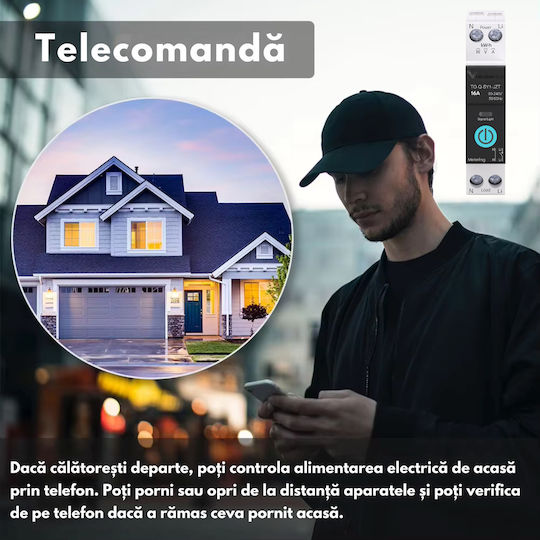 Contor Inteligent De Energie Cu Siguranță Wifi 16a Monitorizare Consum Control De La Distanță Programare Inteligentă Compatibil Smart Life Tuya Alexa Google Home Montaj Pe Șină Din