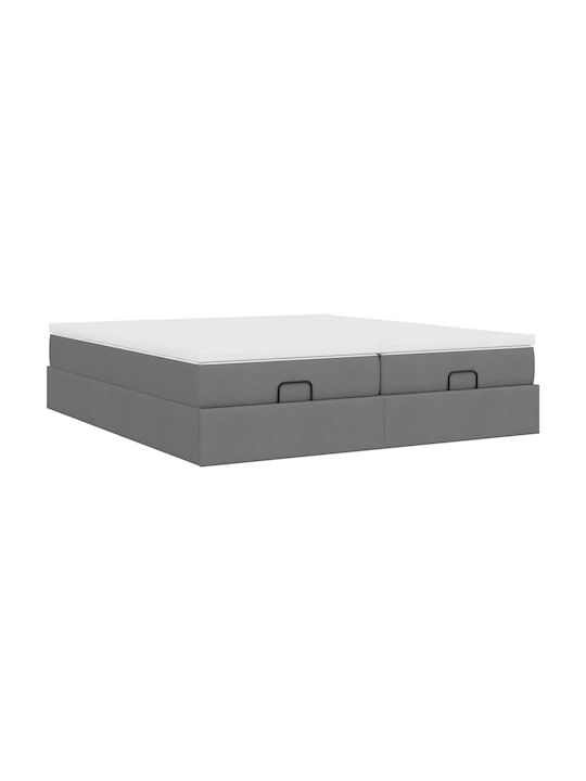 King Size Bed Base Upholstered with Fabric Dark Gray with Slats & Mattress 180x200cm 3311242