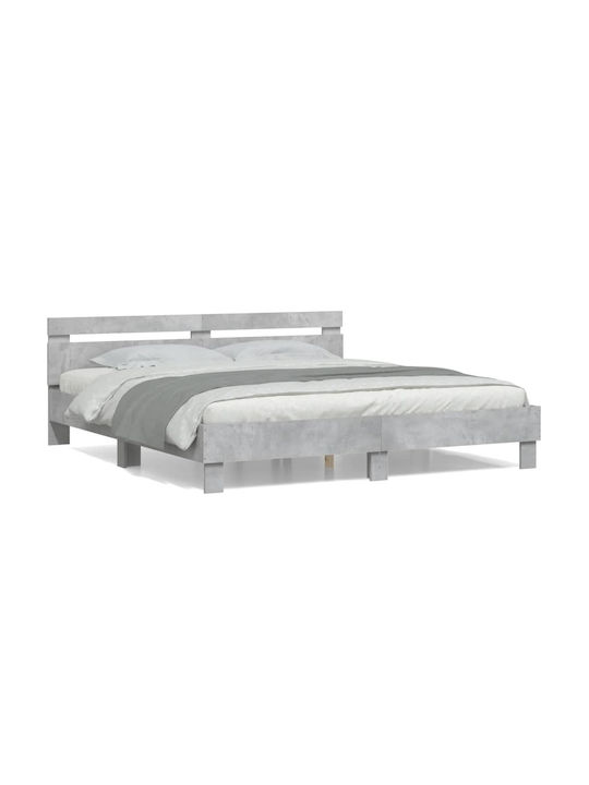 Bed Queen Wooden Grey Concrete with Slats for Mattress 160x200cm