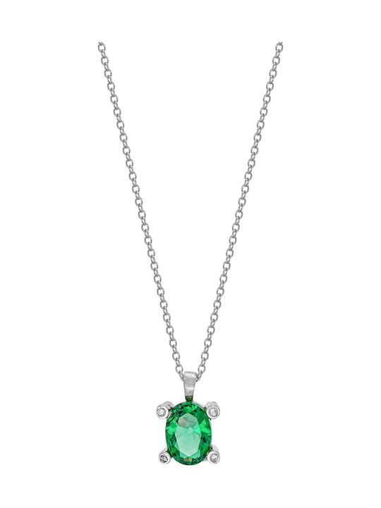 Kiriakos Gofas Necklace Solitaire In 9 K White Gold Green