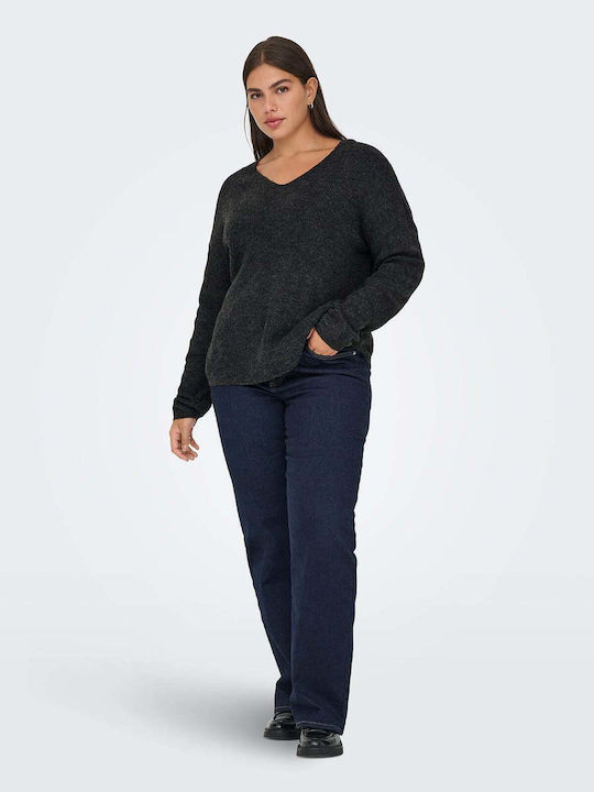 Damen Langärmeliges Pullover mit V-Ausschnitt Grau
