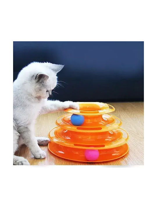 Cat Toy Orange Orange Three-Story Tower with Balls
