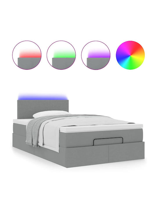 Semi-Double Bed Upholstered with Light Grey Fabric with Slats & Mattress 120x200cm