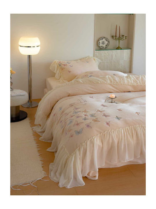 Σετ Παπλωματοθήκη Milk Velvet Υπέρδιπλη 220x240cm 2 Μαξιλαροθήκες & 1 Σεντόνι Butterfly