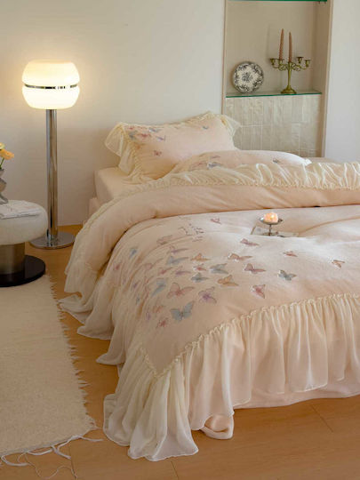 Σετ Παπλωματοθήκη Milk Velvet Υπέρδιπλη 220x240cm 2 Μαξιλαροθήκες & 1 Σεντόνι Butterfly