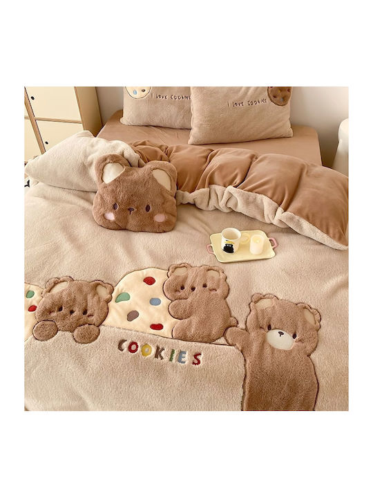 Σετ Παπλωματοθήκη Milk Velvet Υπέρδιπλη 220x240cm 2 Μαξιλαροθήκες & 1 Σεντόνι Cookies