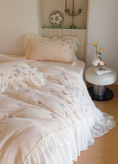 Milk Velvet Duvet Cover Set Double 220x240cm 2 Pillowcases & 1 Bed Sheet Butterfly