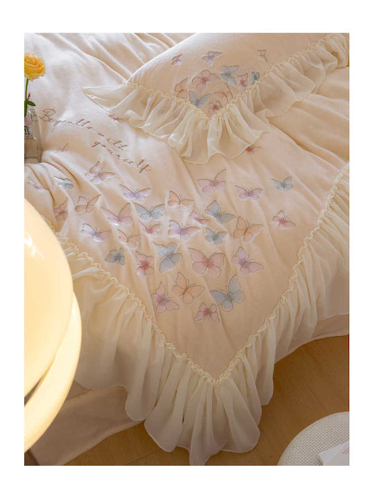 Σετ Παπλωματοθήκη Milk Velvet Υπέρδιπλη 220x240cm 2 Μαξιλαροθήκες & 1 Σεντόνι Butterfly