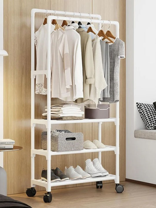 Wheeled Floor Garment Rack Metal White 170x56cm