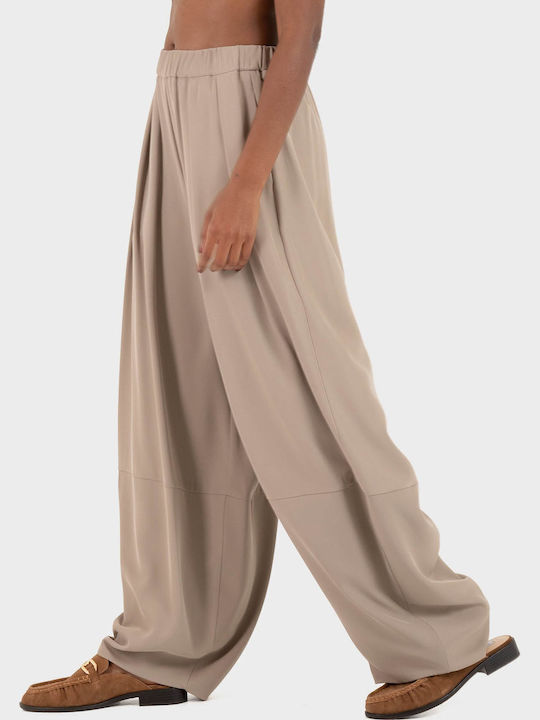 Women's Fabric Trousers in Loose Fit Beige