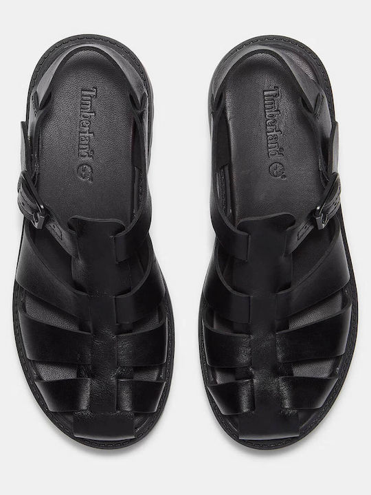 Leder Flache Sandalen für Damen Schwarz