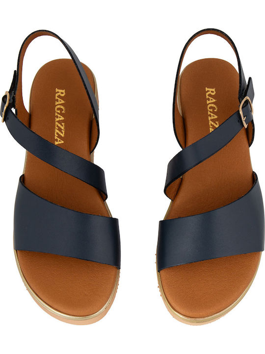 Leder Flache Sandalen Für Damen Marineblau