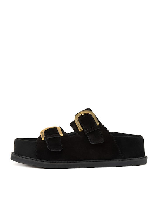 Leather Women's Flat Sandals Black