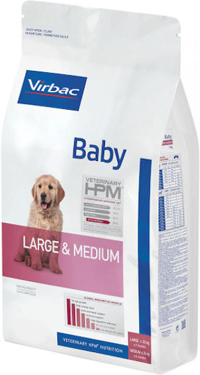 Virbac Baby Large & Medium 12kg Dry Food for Medium & Large Breed Puppies with Pork, Chicken, Rice, Poultry, Beef, Meat, Fish and Potatoes