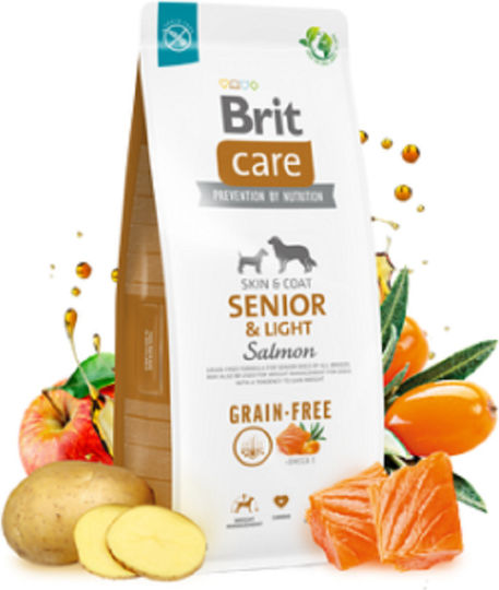 Brit Care Skin & Coat Senior & Light 3kg Dry Food Diet, Grain-Free & Gluten-Free for Senior Dogs with Potatoes and Salmon