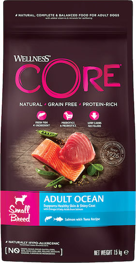 Wellness Core Grain Free Small Adult Ocean 1.5kg Dry Food Grain-Free for Adult Small Breed Dogs with Salmon and Tuna