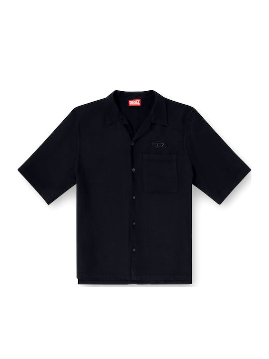 Short Sleeve Linen Shirt Regular Fit Black
