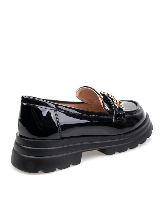Patent Leather Women's Loafers in Black Colour